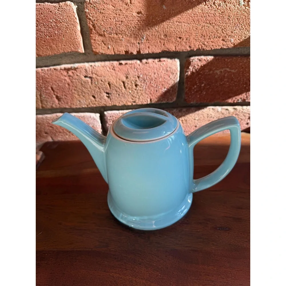 Vintage Hall China Forman Family Powder Blue Cozy Teapot Chrome Cover 1950s